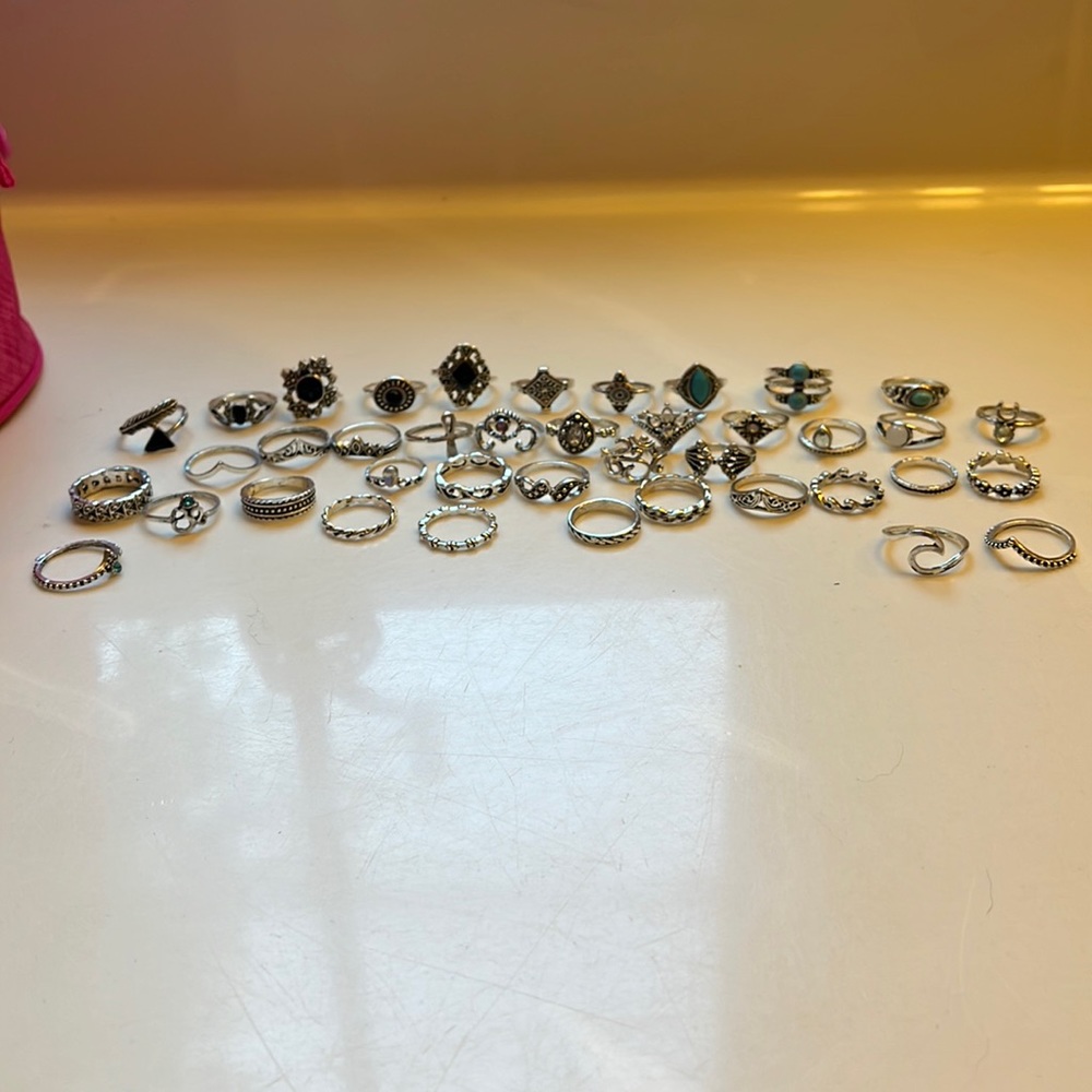 Vintage boho silver rings set